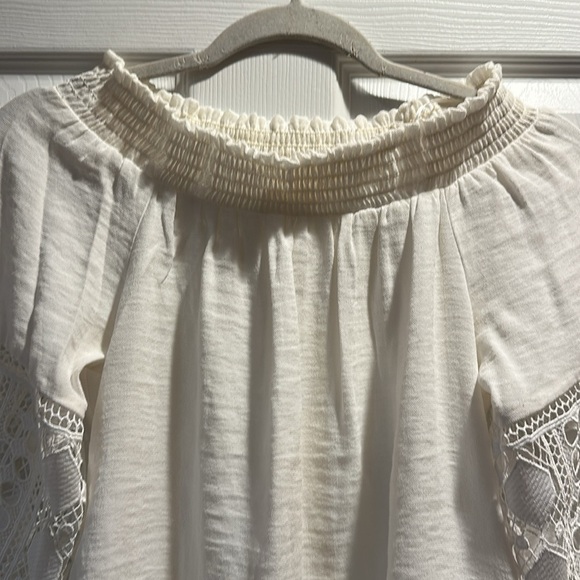 Ramy Brook Lyndsey Off Shoulder Lace Sleeve Top Soft White XS P - Picture 5 of 9